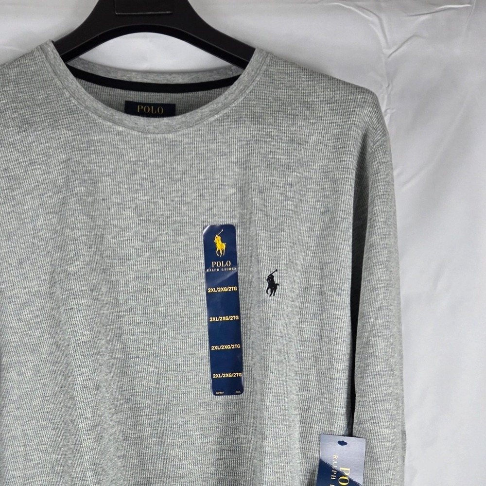 Polo Ralph‎ Lauren Mens 2XL Grey Waffle Knit Thermal Long Sleeve Sleep Shirt NWT